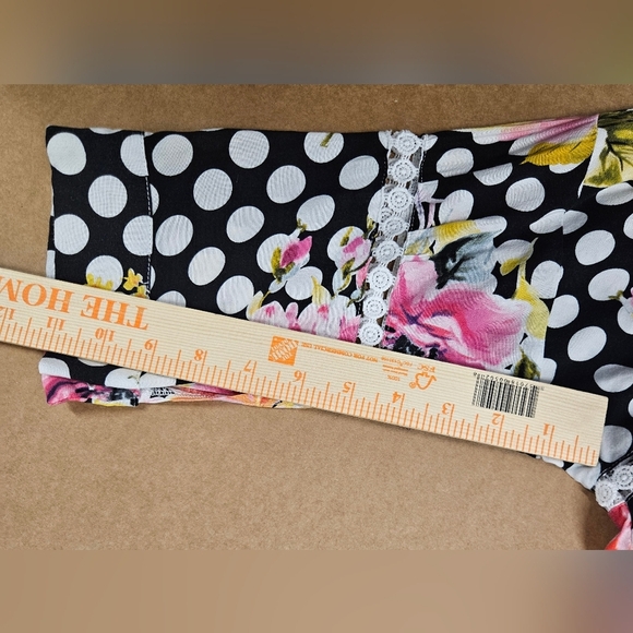 0029 Cirana Polka Dot Floral Lace Button Up Black White Pink Office Size Medium - Picture 13 of 14